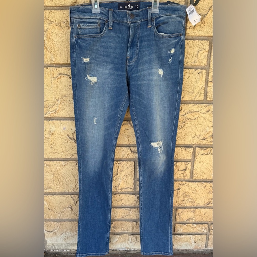 Hollister Advanced Stretch Skinny Jeans Distressed Ripped Grunge Size 32 x 33